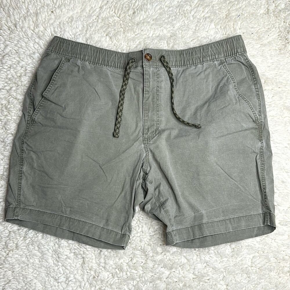 Eddie Bauer Green Grey Shorts Elastic Waist Button Front 1028